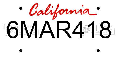 6MAR418 California License Plate