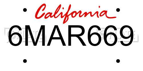 6MAR669 California License Plate
