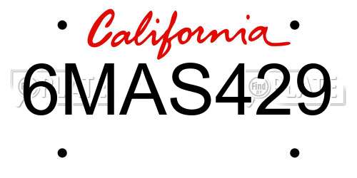 6MAS429 California License Plate