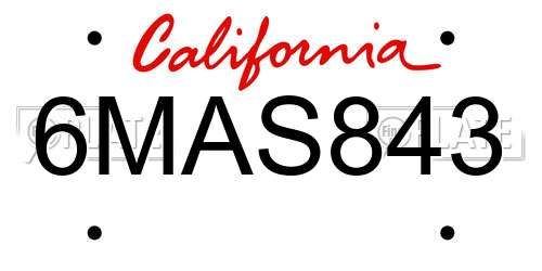 6MAS843 California License Plate