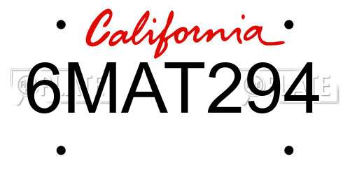 6MAT294 California License Plate