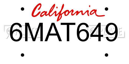 6MAT649 California License Plate