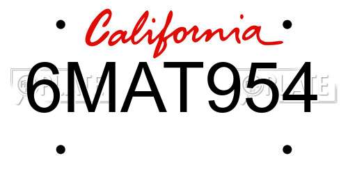 6MAT954 California License Plate