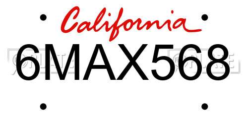 6MAX568 California License Plate
