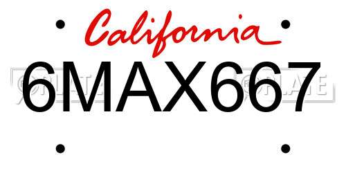 6MAX667 California License Plate