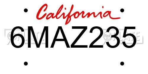 6MAZ235 California License Plate