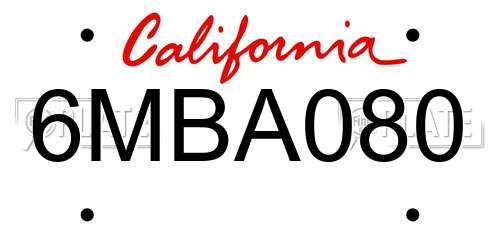6MBA080 California License Plate