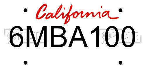 6MBA100 California License Plate