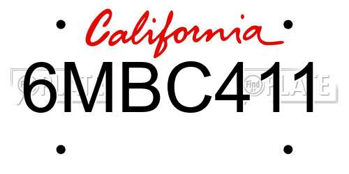 6MBC411 California License Plate