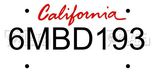 6MBD193 California License Plate