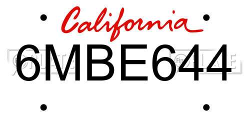 6MBE644 California License Plate
