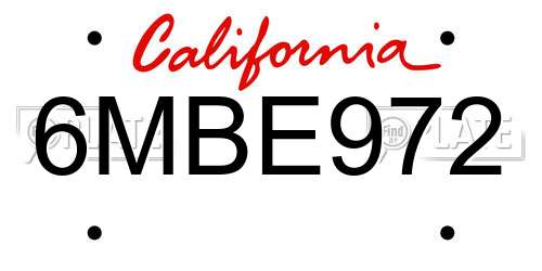 6MBE972 California License Plate
