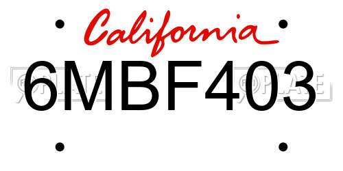 6MBF403 California License Plate