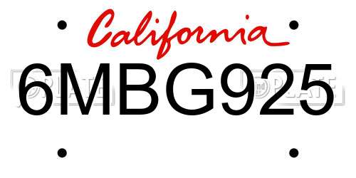 6MBG925 California License Plate