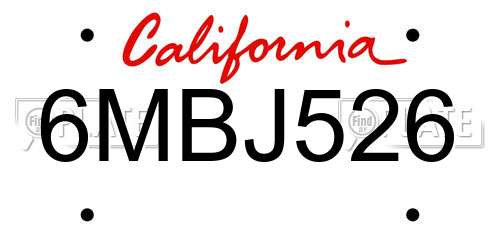6MBJ526 California License Plate