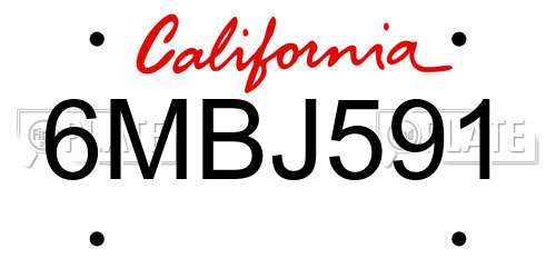 6MBJ591 California License Plate