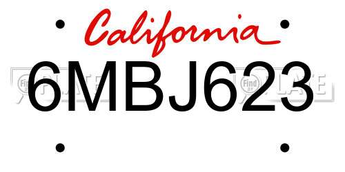6MBJ623 California License Plate