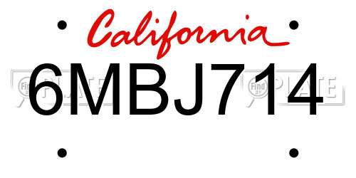 6MBJ714 California License Plate