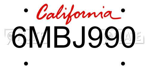6MBJ990 California License Plate