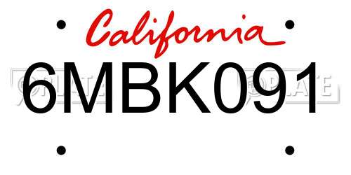 6MBK091 California License Plate