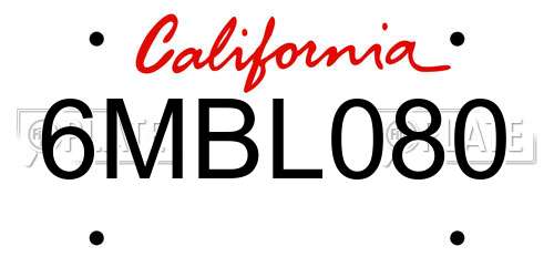6MBL080 California License Plate