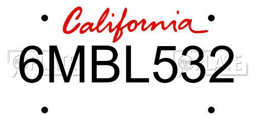 6MBL532 California License Plate