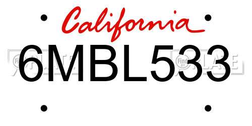 6MBL533 California License Plate