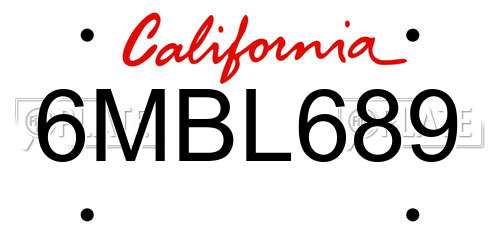 6MBL689 California License Plate