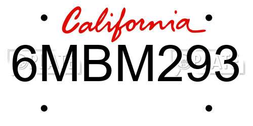 6MBM293 California License Plate