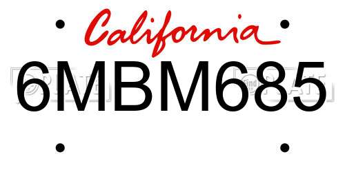 6MBM685 California License Plate