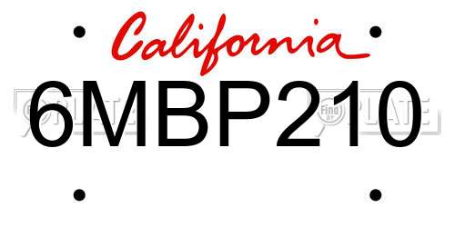 6MBP210 California License Plate