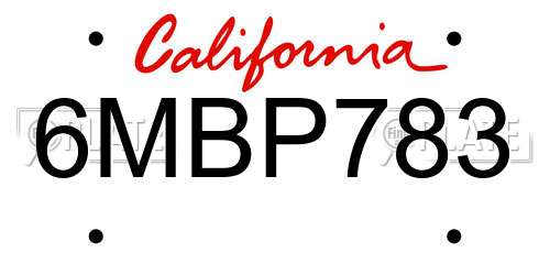 6MBP783 California License Plate