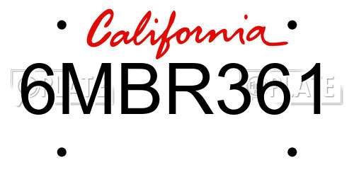 6MBR361 California License Plate