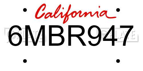 6MBR947 California License Plate