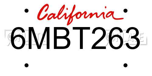 6MBT263 California License Plate