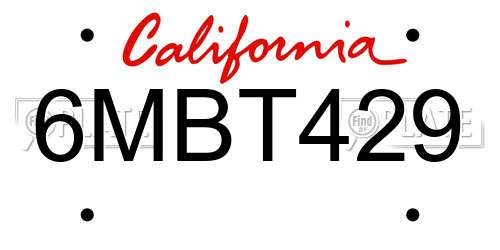 6MBT429 California License Plate
