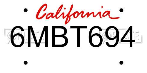 6MBT694 California License Plate