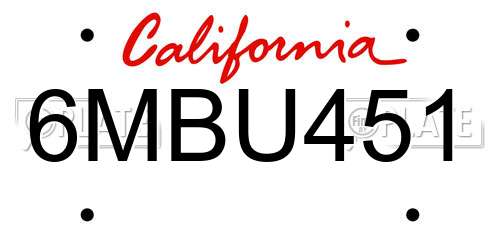 6MBU451 California License Plate