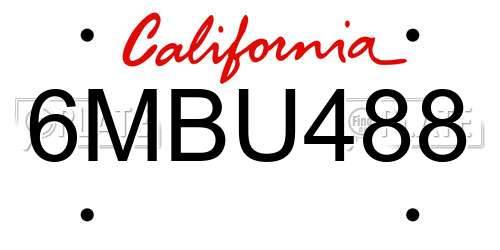 6MBU488 California License Plate