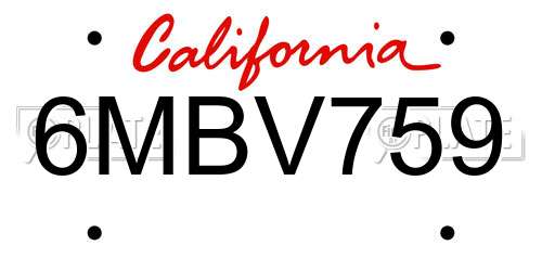 6MBV759 California License Plate