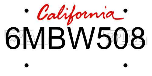6MBW508 California License Plate