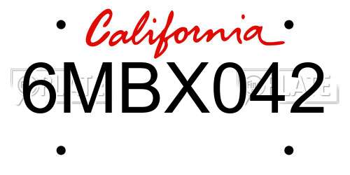 6MBX042 California License Plate