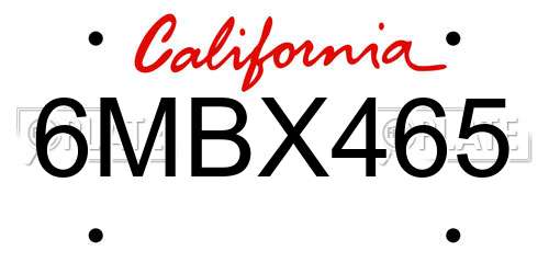 6MBX465 California License Plate