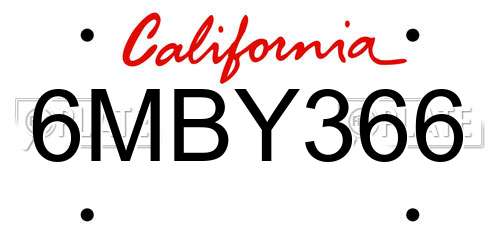 6MBY366 California License Plate