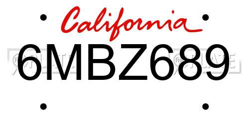 6MBZ689 California License Plate
