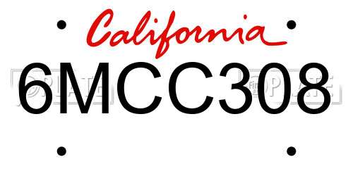 6MCC308 California License Plate