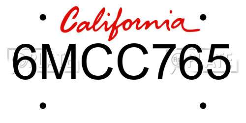 6MCC765 California License Plate