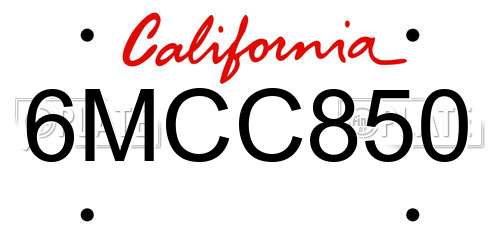 6MCC850 California License Plate