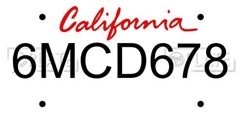 6MCD678 California License Plate