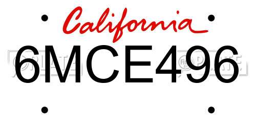 6MCE496 California License Plate